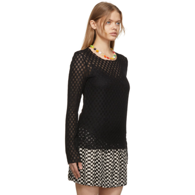 Shop Anna Sui Black Checkered Mesh Long Sleeve Shirt
