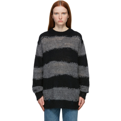 Shop Acne Studios Grey & Black Distressed Striped Sweater In Ama Grey/black