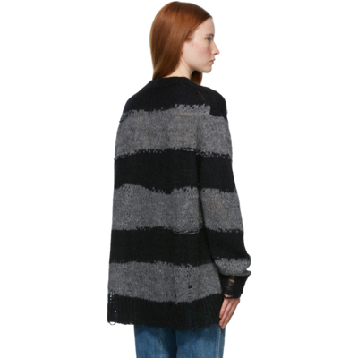 Shop Acne Studios Grey & Black Distressed Striped Sweater In Ama Grey/black