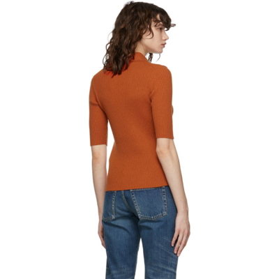 Shop Saint Laurent Orange Rib Knit Polo In 6400 Orange