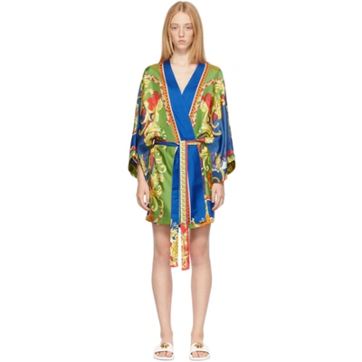 Shop Versace Multicolor Silk Medusa Renaissance Bath Robe In 5u020 Multicolor Kha