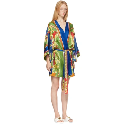 Shop Versace Multicolor Silk Medusa Renaissance Bath Robe In 5u020 Multicolor Kha