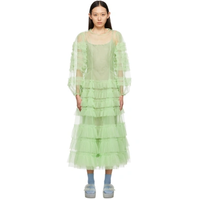 Shop Molly Goddard Green Kendi Long Sleeve Thrill Dress In Mint Green