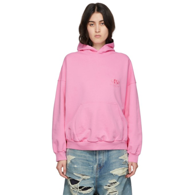 Balenciaga Wide Fit Embroidered Logo Cotton Hoodie In 5700 Pink/pink
