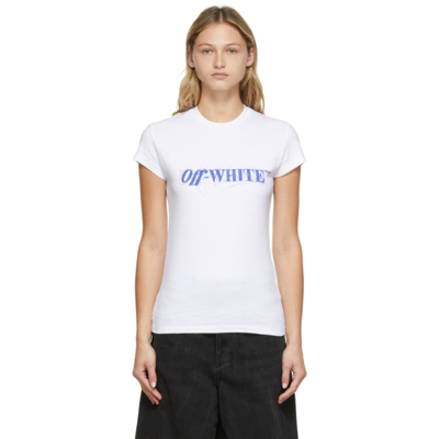 Shop Off-white Pen Logo Fitted T-shirt In White Violet