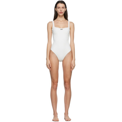 Shop Off-white White Logo Rib Swimsuit In White Black