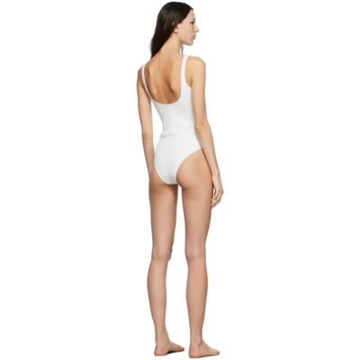 Shop Off-white White Logo Rib Swimsuit In White Black