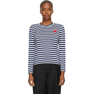 Shop Comme Des Garçons Play Striped Long Sleeve T-shirt In Navy/white