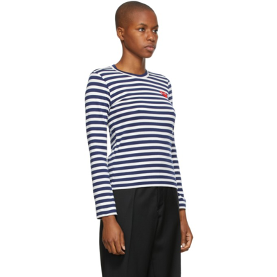 Shop Comme Des Garçons Play Striped Long Sleeve T-shirt In Navy/white