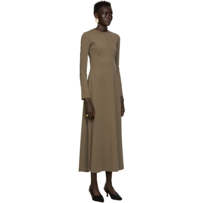 Shop Caes Brown Detail Waist Long Dress In Khaki