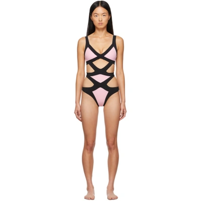 Shop Agent Provocateur Pink & Black Mazzy One-piece Swimsuit In Baby Pink/black