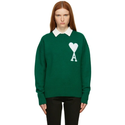 Shop Ami Alexandre Mattiussi Green Knit Ami De Coeur Sweater