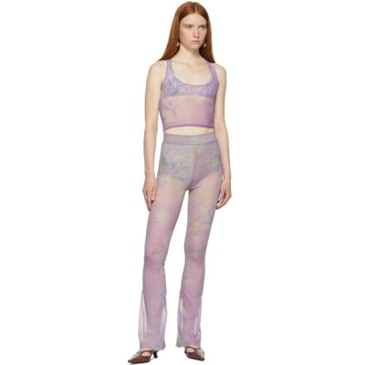 Shop Ichiyo Ssense Exclusive Purple Mesh Floral Leggings In Falling Into You