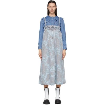 Shop Ganni Blue Levi's Edition Denim Printed Dress In Light Denim