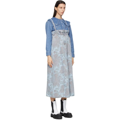 Shop Ganni Blue Levi's Edition Denim Printed Dress In Light Denim