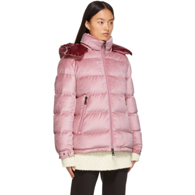 Shop Moncler Down Velvet Holostee Jacket In 523 Pink
