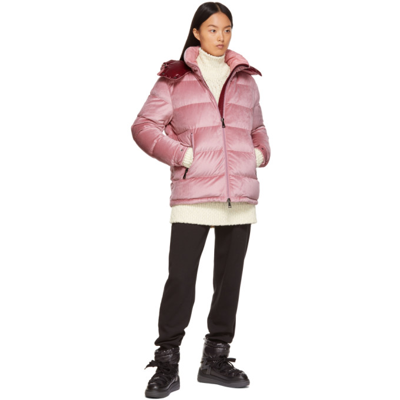Shop Moncler Down Velvet Holostee Jacket In 523 Pink