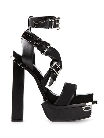 Versace Leather Buckle Platform Sandals In Black