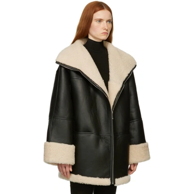 Shop Totême Black & Off-white Signature Shearling Jacket In 913 Black/off-white