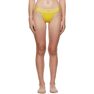 Shop Versace Yellow Greca Border Thong In 1y020 Yellow