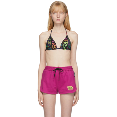 Shop Versace Black Greca Print Bikini Top In 5b020 Multicolor