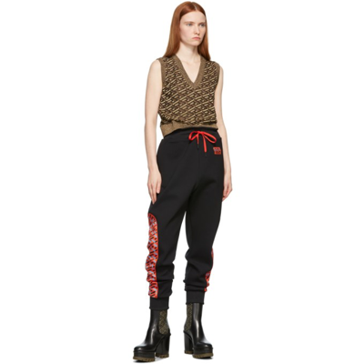 Shop Versace Black & Red Greca Signature Accent Lounge Pants In 5b250 Red