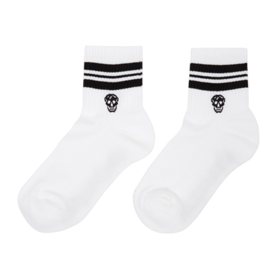 Shop Alexander Mcqueen White & Black Stripe Skull Sport Socks In 9060 White/black