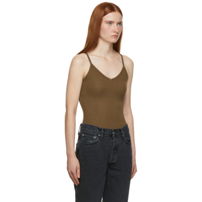 Shop Agolde Brown V Strap Bodysuit In Toffee (medium Brown