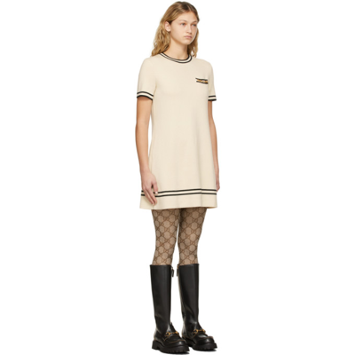 Shop Gucci Off-white Wool Horsebit Dress In 9087 Gardenia/black