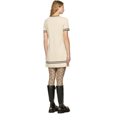 Shop Gucci Off-white Wool Horsebit Dress In 9087 Gardenia/black