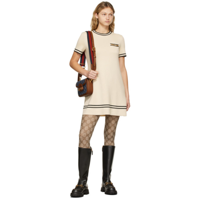 Shop Gucci Off-white Wool Horsebit Dress In 9087 Gardenia/black
