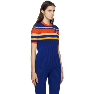 Shop Rabanne Blue Striped Knit T-shirt In V462 Tennis