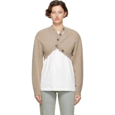 Shop Ader Error Taupe Cropped Twile Cardigan In Beige