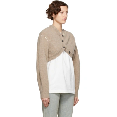 Shop Ader Error Taupe Cropped Twile Cardigan In Beige