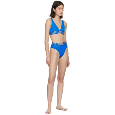 Shop Versace Blue Medusa V-neck Bikini Top In 1v390 Teal