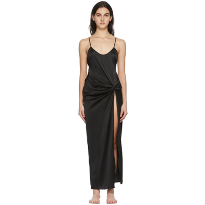 Skims Black Silk Sleep High-slit Slip Dress In Onyx | ModeSens