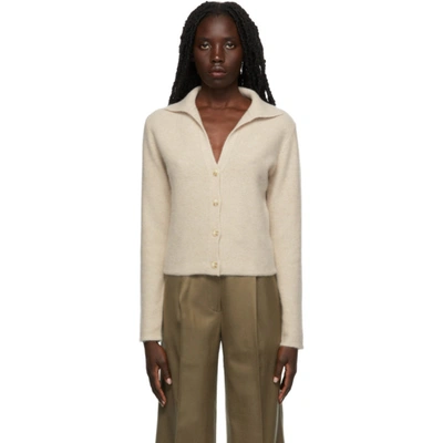 Shop Vince Beige Cashmere Polo Buttoned Cardigan In 113 White Sand