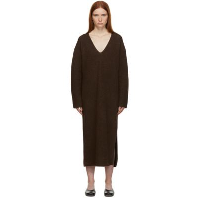 Shop By Malene Birger Brown Favine V-neck Mid-length Dress In 13s Earth Powder