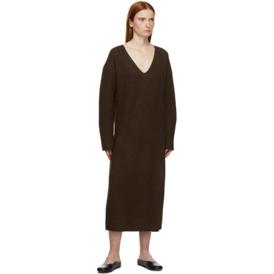 Shop By Malene Birger Brown Favine V-neck Mid-length Dress In 13s Earth Powder