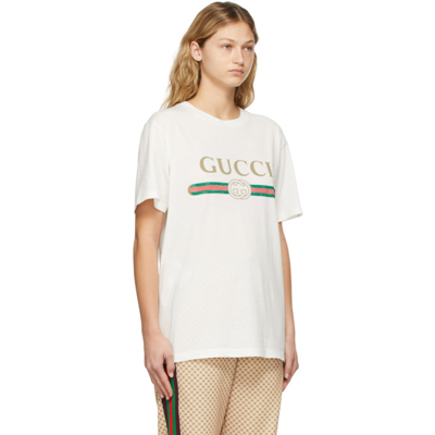 Shop Gucci White Oversized Logo T-shirt In 9234 Natural White P