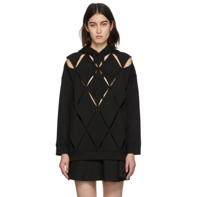 Shop Valentino Black Argyle Cut-out Hoodie In 0no Black