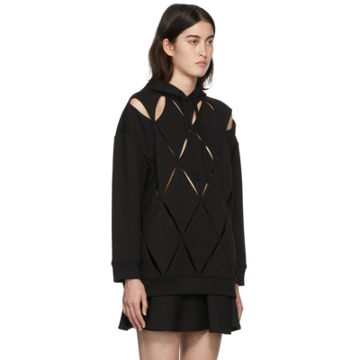 Shop Valentino Black Argyle Cut-out Hoodie In 0no Black