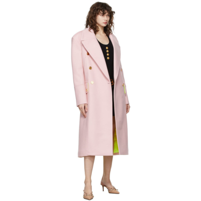 Shop Balmain Pink Double-breasted Wool Coat In 4bv Rose