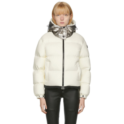 Shop Moncler Off-white Down Bufonie Puffer Jacket In 034 White/silver