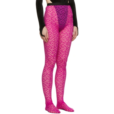 Shop Versace Pink Tulle Monogram Tights In 1pa40 Fusch