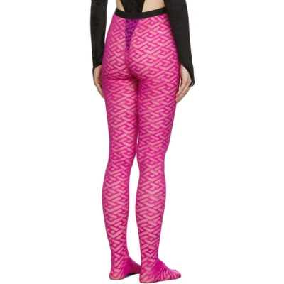 Shop Versace Pink Tulle Monogram Tights In 1pa40 Fusch