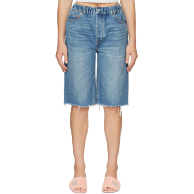 Shop Alexander Wang Oversized Elasticized Waistband Denim Shorts In 468 Medium