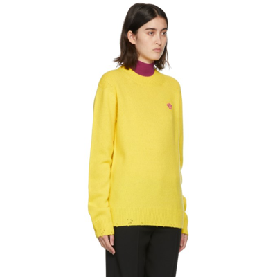 Shop Versace Yellow Embroidered Logo Knit Sweater In 1y470 Brigh