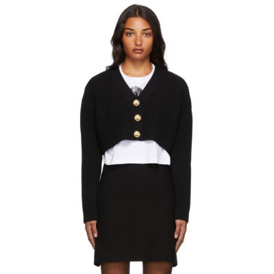 Shop Valentino Wool Cropped Cardigan In 0no Black