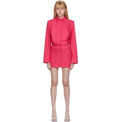 Shop Attico Pink Button Up Short Dress In 261 Bouganville